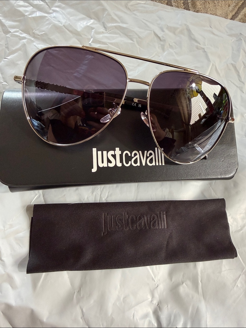 Roberto Cavalli Silver Aviator Sunglasses with Dark Gray Lenses